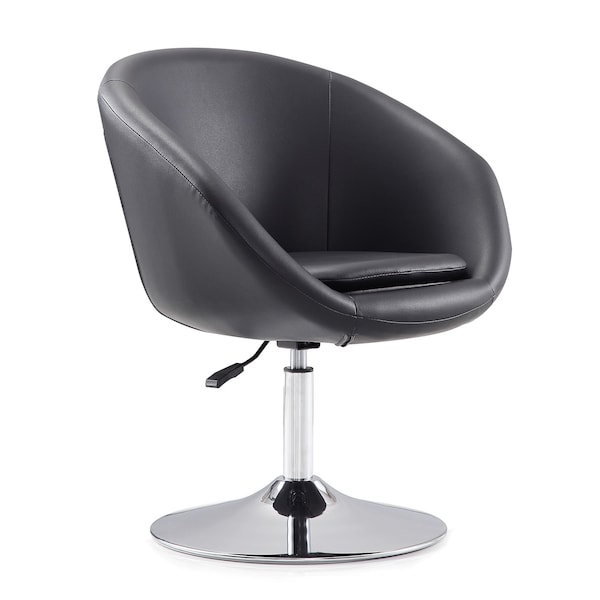 Manhattan Comfort Hopper Swivel Adjustable Height Faux Leather Chair in Black and Polished Chrome AC036-BK - main